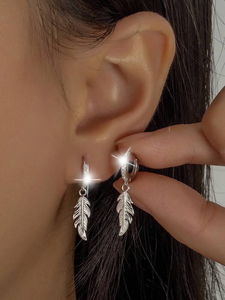 🪶✨ حلق ريشة شيك أوي من فضة 925 ✨🪶