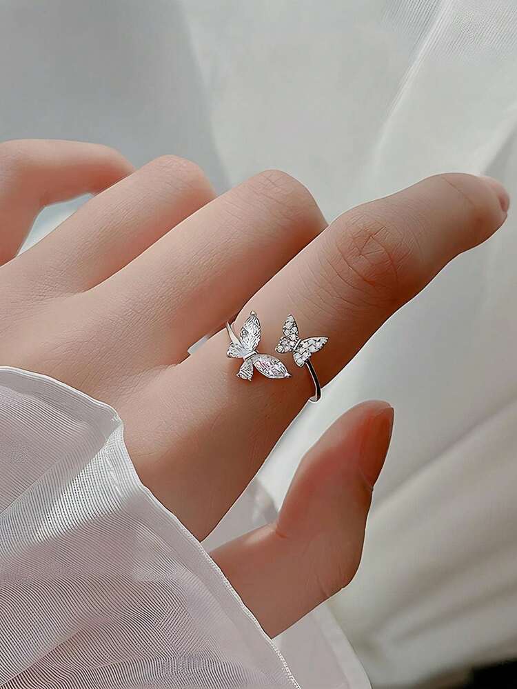 ✨ خاتم فراشة فخم من فضة 925 مُرصّع بزركونيا ✨🦋