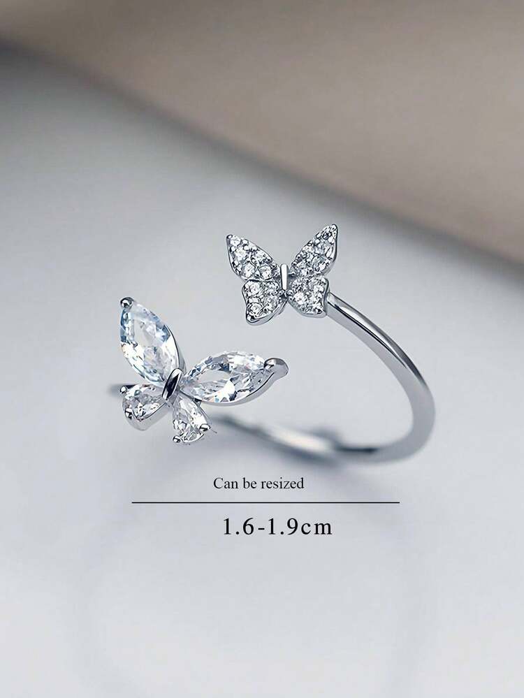 ✨ خاتم فراشة فخم من فضة 925 مُرصّع بزركونيا ✨🦋