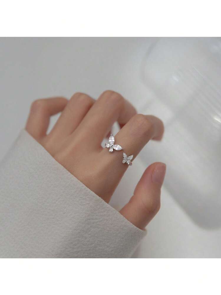 ✨ خاتم فراشة فخم من فضة 925 مُرصّع بزركونيا ✨🦋