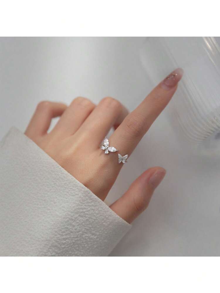 ✨ خاتم فراشة فخم من فضة 925 مُرصّع بزركونيا ✨🦋